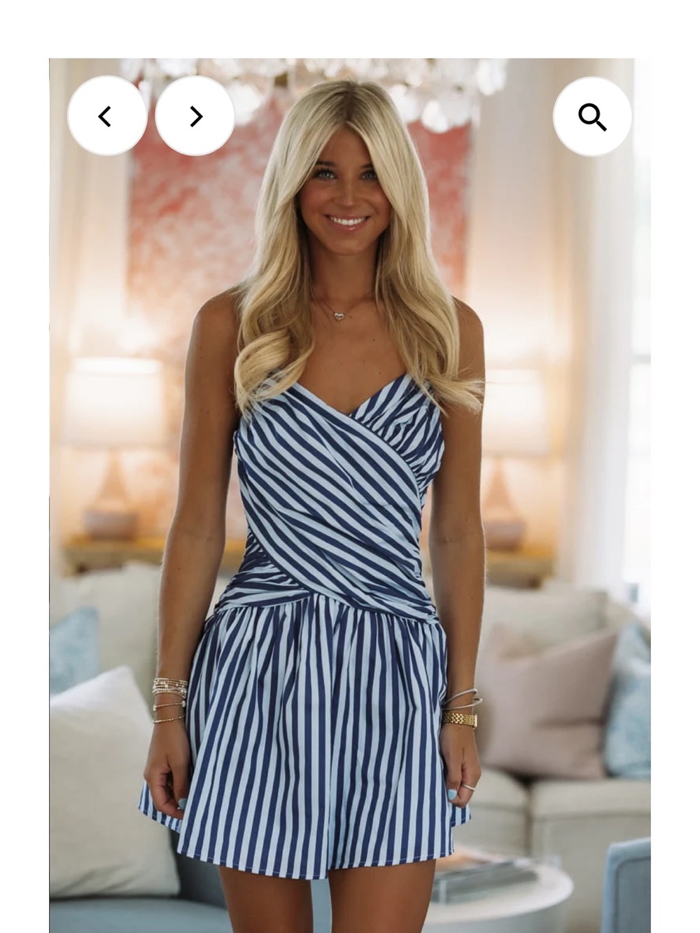 Navy & White Striped Wrap-Detail Mini Dress